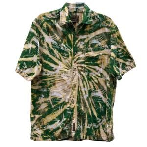 Flyshacker Sailfish Green Tan Acid Tie Dye Short Sleeve Button Shirt Mens Large